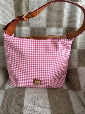 Dooney & Bourke Pink Gingham Shoulder Hobo with Leather Trim